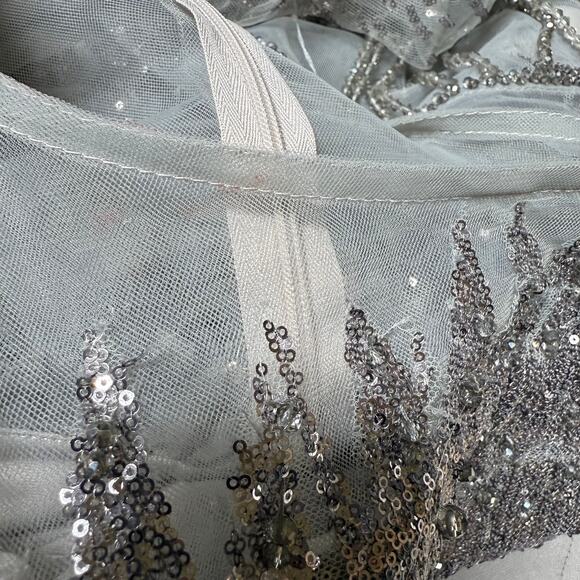 Mac Duggal Silver Jewel Encrusted Illusion Long Sleeve A Line Gown Size 18 *FLAW - Picture 12 of 12